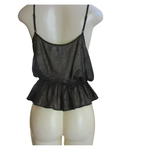 New Band of Gypsies Black & Gold Spaghetti Strap Sheer Blouse in Size Large - Picture 6 of 7